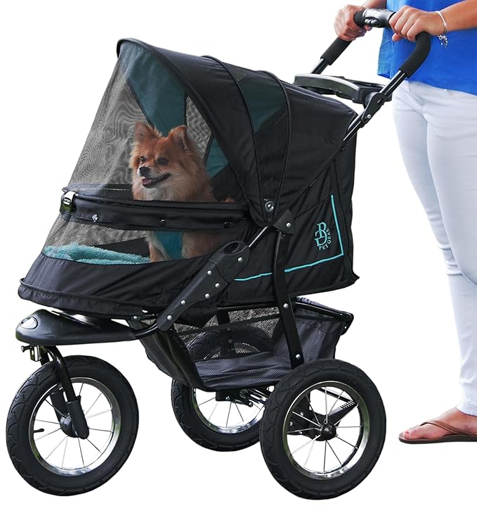Pet Gear No-Zip NV Pet Stroller for Cats/Dogs, Zipperless Entry, Easy One-Hand Fold, Gel-Filled Tires, Plush Pad + Weather Cover Included, Aquamarine