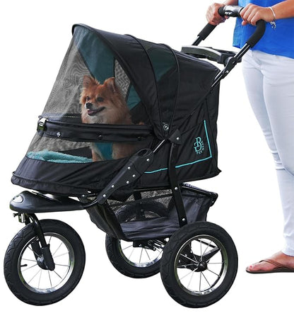 Pet Gear No-Zip NV Pet Stroller for Cats/Dogs, Zipperless Entry, Easy One-Hand Fold, Gel-Filled Tires, Plush Pad + Weather Cover Included, Aquamarine