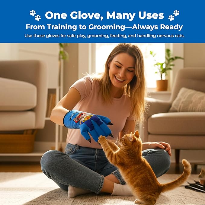 Cat Wrestling Glove – AMA Soft Plush Cat Training Mitt for Fun Play, Bonding & Exercise | Scratch-Resistant Design Interactive Cat Toy | Blue