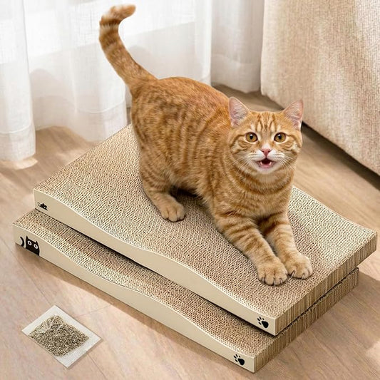 Cat Scratcher, Durable Scratch Pad, Corrugated Cardboard Scratching Board for Indoor Cats, Heavy Duty, Double-Sided Usability, Recyclable, with Catnip, 2 Pack