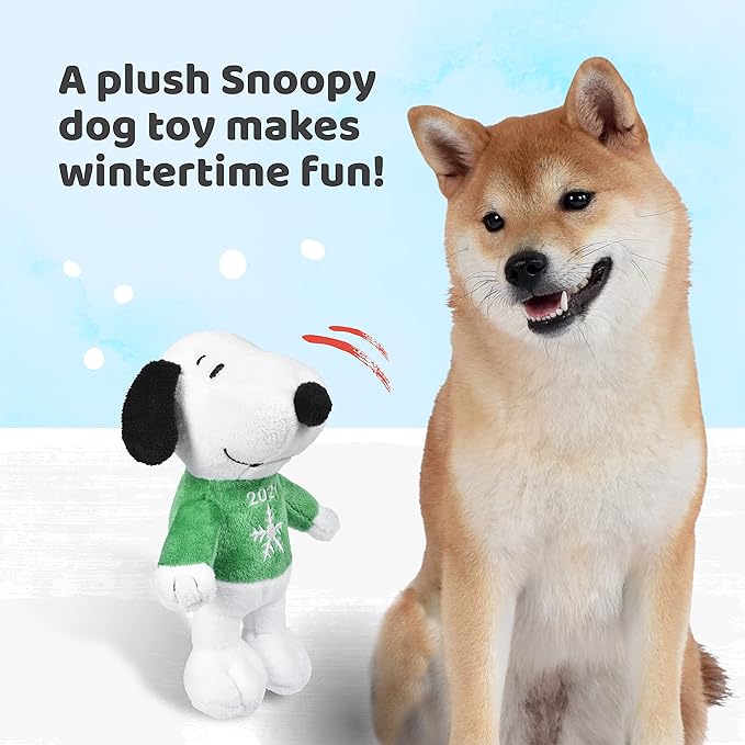PEANUTS for Pets 6" Holiday 2021 Snoopy Plush Dog Toy with Squeaker | Green Snoopy Holiday Plush Dog Toy | Small Squeaky Dog Toys - Soft Stuffed Dog Toys Officially Licensed, (FF19107)