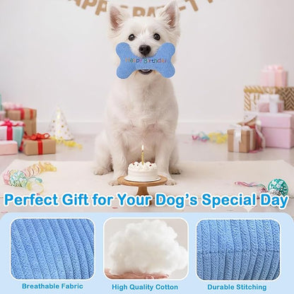 2026 Birthday Squeaky Dog Toys, Embroidered Bone Shape Purple Corduroy Pet Pillow 8"x5", Soft Cotton Filled Cute Fun Dog Chew Puzzle Toy Birthday Gifts for Small Medium Dogs(Birthday Pup)