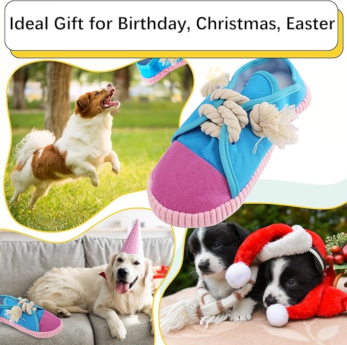 Vocheer Durable Dog Chew Toy - Interactive Squeaky Shoe Toy for Puppy to Medium Dogs, Machine Washable (Blue)