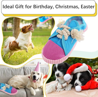 Vocheer Durable Dog Chew Toy - Interactive Squeaky Shoe Toy for Puppy to Medium Dogs, Machine Washable (Blue)