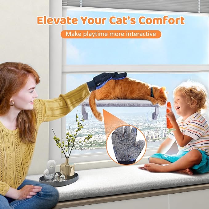 2 in 1 Cat Window Perch,Cat Window Hammock with Metal Sliding Clamping Adjustment,Removable Two Fabrics Cover,4 Suction Cups,Window Beds for Indoor Cat(22"x13")