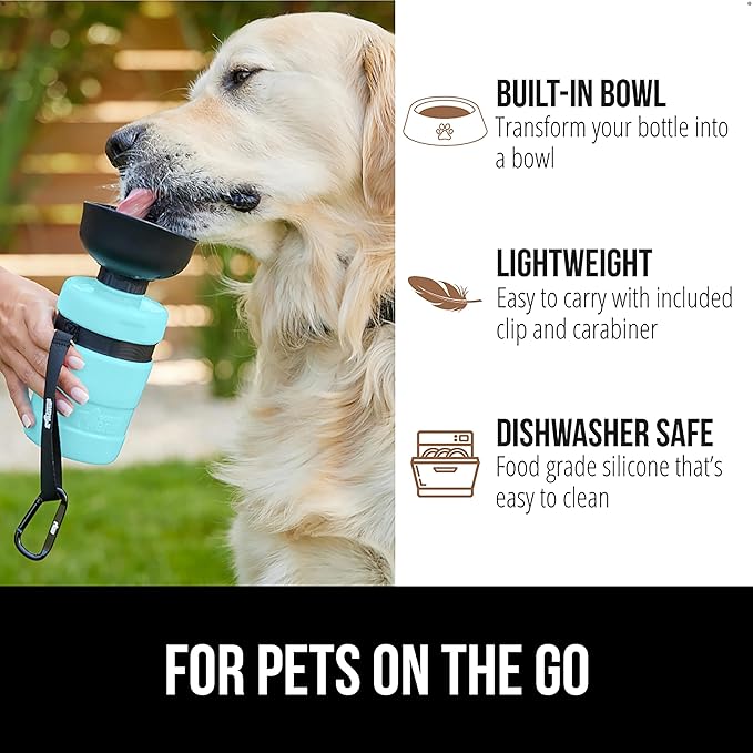 GORILLA GRIP Dog Water Bottle, Portable Water Bowl Dispenser for Dogs, 16 oz Leak Proof Pet Travel Squeeze Bottles Food Grade Silicone, Pet Stocking to Go Puppy Essentials, Turquoise