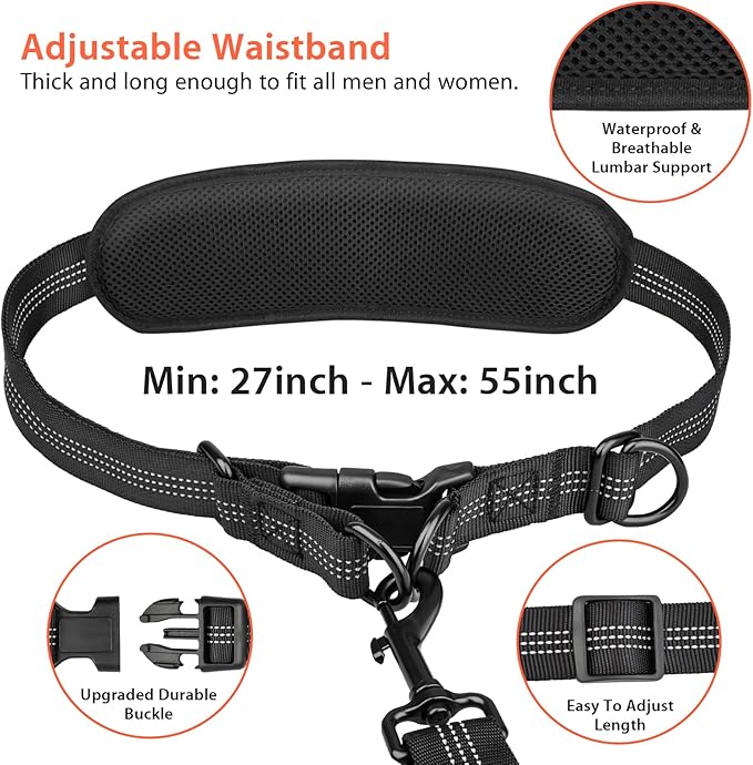 Hands Free Dog Running Leash with Waist Belt, Dual Handle Elastic Bungees Retractable Rope for Small and Medium Dogs, Reflective Stitches for Walking Hiking Biking (Medium Pink, 8-25lb)