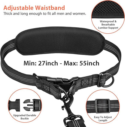 Hands Free Dog Running Leash with Waist Belt, Dual Handle Elastic Bungees Retractable Rope for Small and Medium Dogs, Reflective Stitches for Walking Hiking Biking (Medium Pink, 8-25lb)
