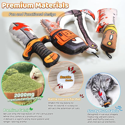 Cat Toys [8000mg Premium Catnip] Cartoon Colorful Style Horror Funny Knife Catnip Cat Toys Durable Rattle Sound Toy for All Cat Breeds Indoor Interactive Kitten Toys Get Bored Cats Active 4 PCS
