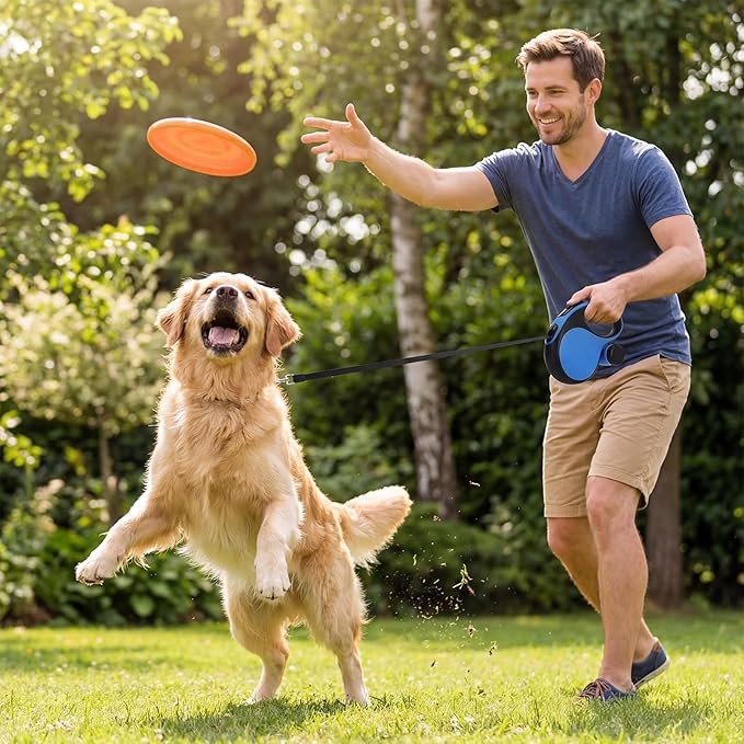 Segarty 16 Ft Retractable Dog Leash with Detachable Poop Bag Holder, 5m Walking Leash for Pets up to 66 lbs, 360°Tangle-Free Dog Lead with Anti-Slip Handle & One-Handed Brake Pause Lock for Outdoors