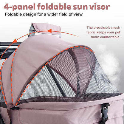 4 Wheels Pink Foldable Pet Stroller with Storage Basket, Cup Holder & Breathable Mesh for Small/Medium Dogs and Cats