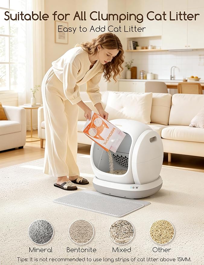 Meowant Self Cleaning Cat Litter Box - Open-Top Automatic Litter Box with APP, 0 Risk of Stuck Cats, Safer Automatic Litter Boxs, Low Entrance for Multiple Cats