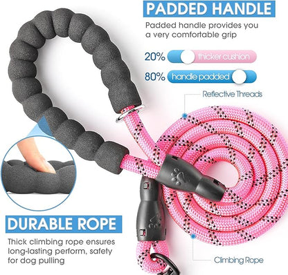 BAAPET 2/4/5/6 FT Dog Leash with Comfortable Padded Handle and Highly Reflective Threads for Small Medium and Large Dogs (4FT-1/2'', Pink)