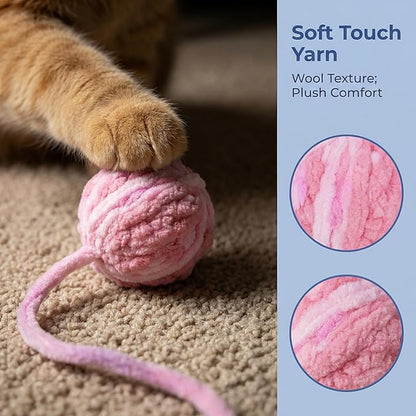 Premium Cat Exercise Wand Kit - 5 Pack Rainbow Rope Set with Dual Wool Balls & Bouncy Attachments for Indoor Cats & Kittens