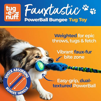 Tug-E-Nuff Fauxtastic PowerBall Bungee, Durable, Faux-Fur Fetch & Tug of War Dog Toy with Rubber Ball, Interactive Dog Tug Toys for Training Small, Medium, Large Dogs, 25 in, Orange Pattern
