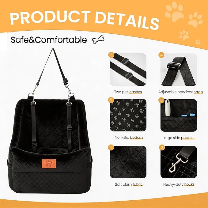 Dog Car Seat for Medium Dogs Up to 35lbs, Pet Booster Seat with 2 Safety Belts, Detachable Washable, Non-Slip Stable Base, Portable Puppy Car Seat for Travel & Outdoor Daily Use