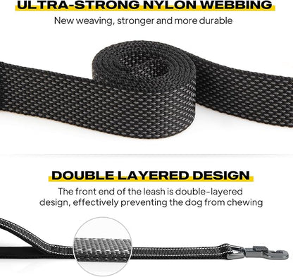 Fida 5 FT Heavy Duty Dog Leash with 2 Comfortable Padded Handles, Traffic Handle & Advanced Easy Snap Hook, Reflective Walking Lead for Large, Medium & Small Breed Dogs, Black