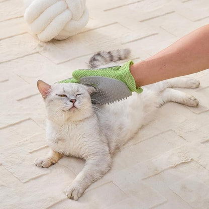 PetPals Single Pet Hair Removal Grooming Glove, Suitable for Long and Short-Haired Dogs and Cats. Double-Sided Function with Pet Hair Removal and Cleaning for Furnitures. Green