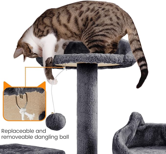 Yaheetech 72-inch Cat Tree, Multi-Level Cat Tower with 2 Condos & 6 Scratching Posts, 3 Perches & Detachable Toy Ball, Pet Furniture Play House for Kittens/Cats, Dark Gray
