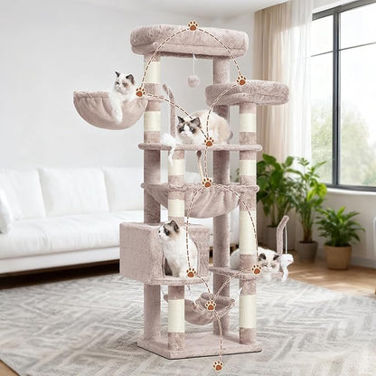 Cat Tree, Cat Tower for Large Cats with 2 Big Platforms, 2 Baskets, condo and Toys, 63" Cat Scratching Posts for Indoor Cats, Muchroom GCT020MU