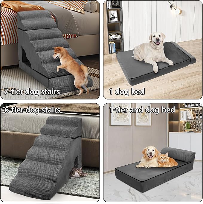 7-Step Dog Stairs for High Beds 30-36", Non-Slip Pet Steps for Large Dogs, Pet Stairs for Small Old Dogs/Cats