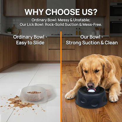 Silicone Lick Bowl for Dogs with Suction Cup Base, Anti-Slip Slow Feeder for Liquid Treats, Interactive Tongue Cleaning Dog Lick Bowl, Dishwasher Safe for Small Medium Large Pets(1, Black)