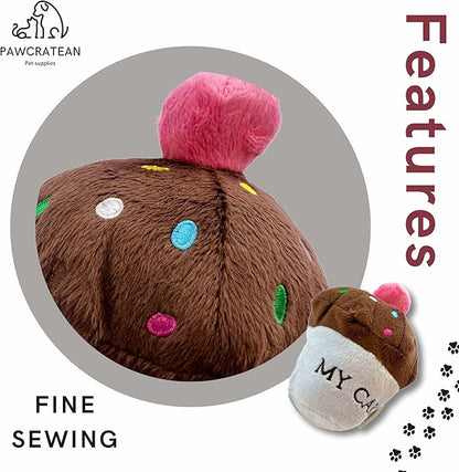 7" Squeaky Plush Toy for Puppies Small Dogs Self Etertainment Washable Soft Made [PET ONLY] (Cupcake)