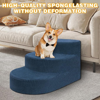 Dog Stairs for Small Dogs, Foam Steps for Small Dogs & Cats, 3 Steps Dog Ramp for High Beds, Couch, Window, Sofa, Pet Stairs with Removable Washable Cover, Non-Slip Sturdy Pet Steps, Navy Blue