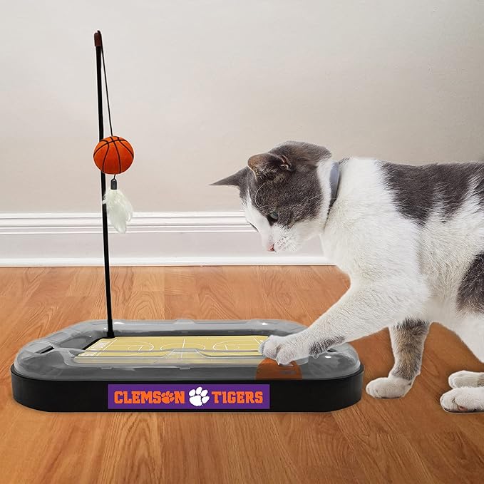 Cats Scratcher NCAA Clemson Tigers Basketball Court CAT Scratcher Toy with Catnip Filled Plush Basketball Toy & Feather Cat Toy Hanging, with Jingle Bell Interactive Ball Cat Chasing 5-in-1 Kitty Toy