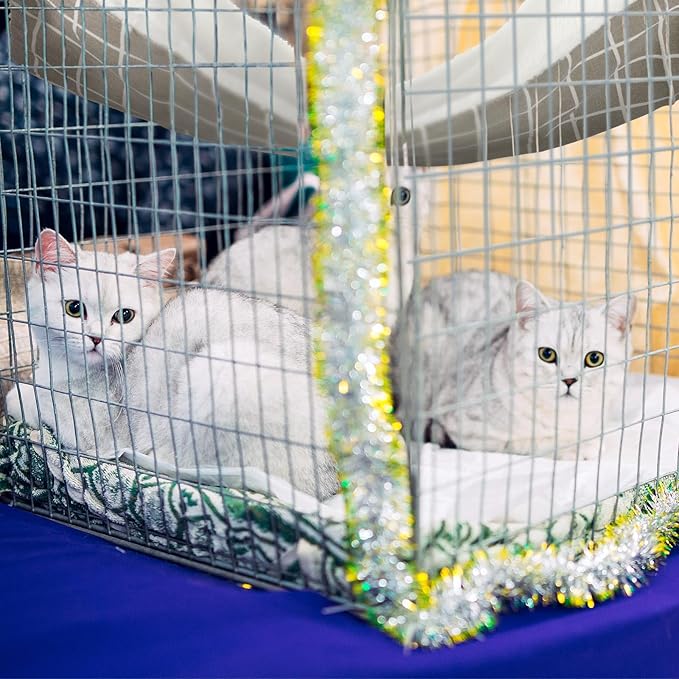 Jetec 2 Pack Cat Hammock for Cage, Catio Accessories Reversible Soft Cats Bed with Adjustable Straps and Hooks Double-Sided Linen and Fleece Hanging Hammock for Cats, Kitten(Geometry Pattern,M)