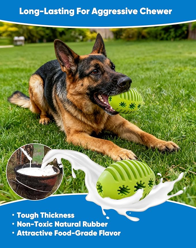 Deeow Natural Rubber Rugby Ball Dog Toy - Interactive Fetching & Chewing Puppy Toys, Slow Feeder Treat Dispenser Pet Toy, Teething Relief Toy with Banana Scent for Aggressive Chewers
