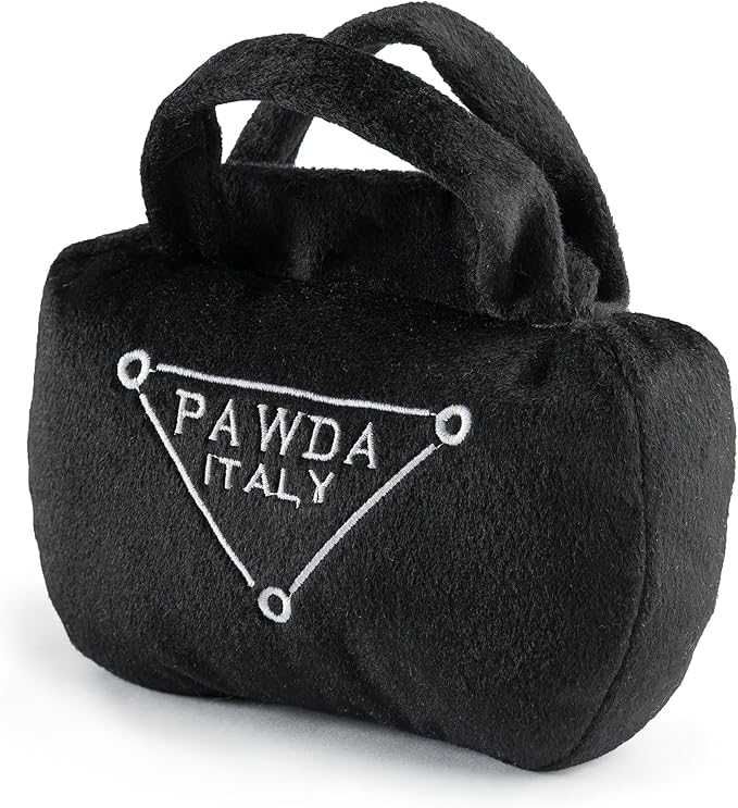 Haute Diggity Dog Pawda Handbag, Plush Designer Dog Toys with Interactive Squeaker, Stimulating Pet Enrichment, Machine-Washable & Safe Materials for All Breeds, Size Large