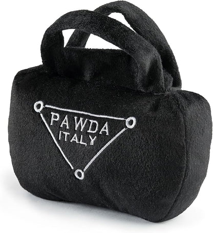 Haute Diggity Dog Pawda Handbag, Plush Designer Dog Toys with Interactive Squeaker, Stimulating Pet Enrichment, Machine-Washable & Safe Materials for All Breeds, Size Large