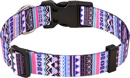 Dog Collar with Bohemia Floral Tribal Geometric Patterns - Soft Ethnic Style Collar Adjustable for Small Medium Large Dogs(Purple Bohemia,XS)