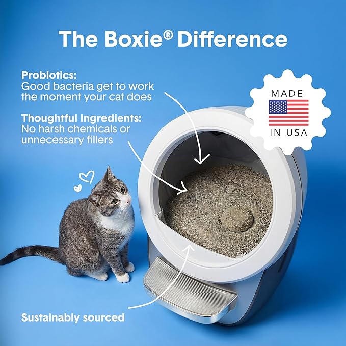 BoxiePro Bot Probiotic Cat Litter for Automatic Litter Boxes, 40+ Day Odor Control, Clumping Clay Kitty Litter, Odor Eliminating Probiotics, Low Dust, No Fragrances, 16 lb