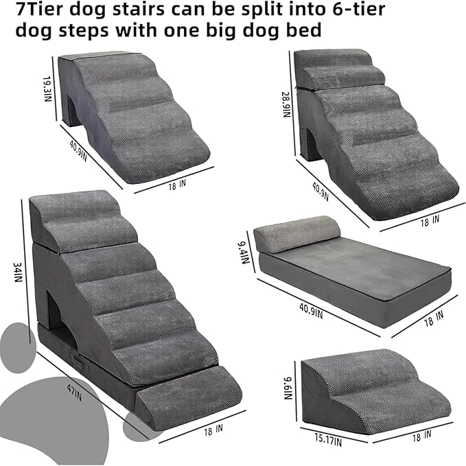 7-Step Dog Stairs for High Beds 30-36", Non-Slip Pet Steps for Large Dogs, Pet Stairs for Small Old Dogs/Cats
