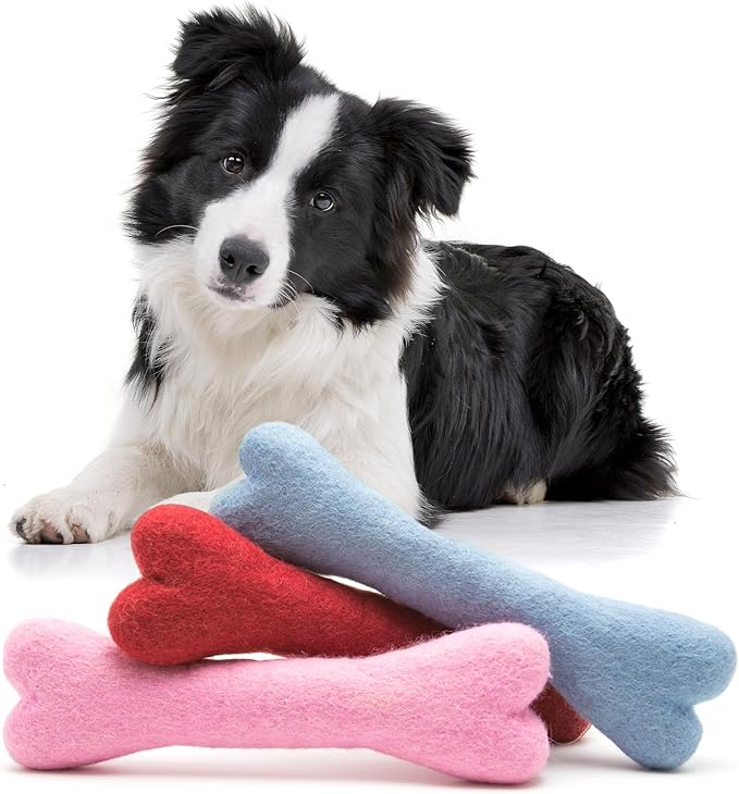 Glaciart One Felted Wool Dog Chew Bone (3 Pcs)| Durable Dog Chew Toy, Puppy Chew Toys for Teething & Dog Teeth Cleaning | Pet Toys Fetch Games & for Anxiety/Boredom | Great for Small or Medium
