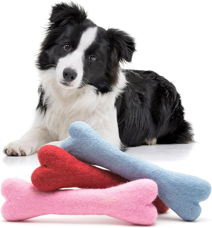 Glaciart One Felted Wool Dog Chew Bone (3 Pcs)| Durable Dog Chew Toy, Puppy Chew Toys for Teething & Dog Teeth Cleaning | Pet Toys Fetch Games & for Anxiety/Boredom | Great for Small or Medium