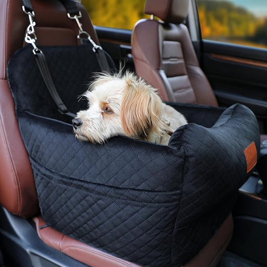 Dog Booster Car Seat for Medium/Small Sized Dogs,Memory Foam and Ultra Soft Fabric Car Pet Bed,Portable Travel Safety and Comfortable Dog Carseat with Washable Removable Cover,Thick Cushion（M-Black）