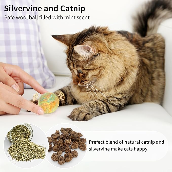 Retro Shaw Catnip Balls with Bell Inside - 6 Pcs Interactive Catnip & Silvervine Cat Toys, Durable Wool Balls for Indoor Cats, Kitten Teething Toys, Natural Catnip Toys for Bored Cats