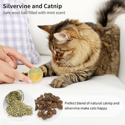 Retro Shaw Catnip Balls with Bell Inside - 6 Pcs Interactive Catnip & Silvervine Cat Toys, Durable Wool Balls for Indoor Cats, Kitten Teething Toys, Natural Catnip Toys for Bored Cats