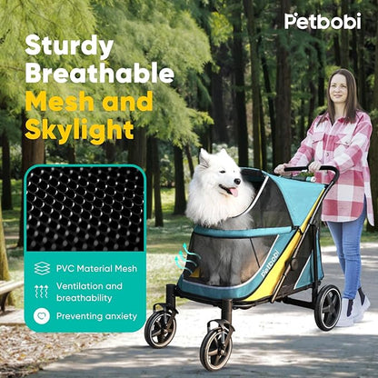 Petbobi Dog Stroller for Large & Medium Dogs - Easy Fold Dual Entry Pet Stroller with One-Foot Brake, All Terrain Wagon Cart with Air Mesh, Ideal for Large Senior Pets up to 80 lbs, Green