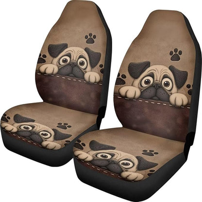 Dreaweet Car Seat Covers for Women Cute Pug Car Accessories Interior 2 Piece Universal Elastic Front Seat Covers for SUV Sedan Washable Vehicle Seat Cover for Carseat Protection