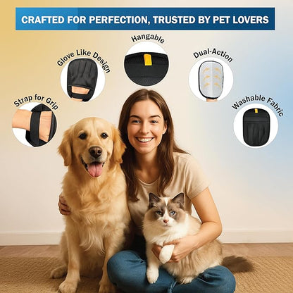 Pet Hair Removal Glove & Mitt for Couch, Furniture & Car Seat, Electrostatic 5-Finger Pet Hair Remover Tool for Dogs & Cats, Reusable Lint & Fur Remover for Carpet, Sofa & Clothing (1 Pack)
