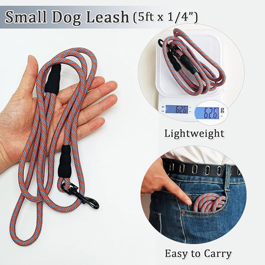 WYuZe 5ft Puppy Leash for Small Dogs, 1/4" Thin Rope Dog Leash with Easy to Use Hook, Chihuahua/Yorkie/Toy Breed Lightweight Cat Leashes, 10 Colors, Pink Green