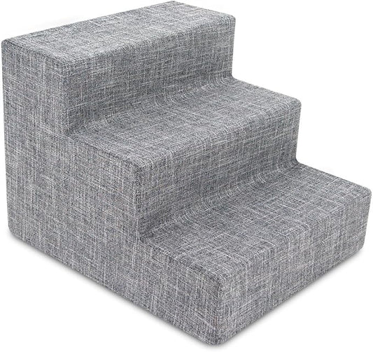 Best Pet Supplies Dog Stairs for Small Dogs & Cats, Foam Pet Steps Portable Ramp for Couch Sofa and High Bed Non-Slip Balanced Indoor Step Support, Paw Safe No Assembly - Ash Gray Linen, 3-Step