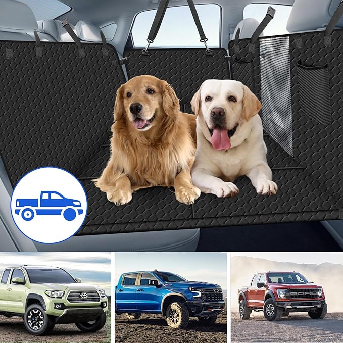 XL Dog Back Seat Extender for Crew Cab Truck, Hard Bottom Dog Car Seat Cover Waterproof Dog Car Hammock Pet Backseat Bed, Pet Truck Accessories for F150 / RAM 1500/ Tundra Crew Cab, Black