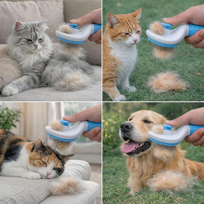 Self Cleaning Slicker Brush for Dogs Cats - One-Click Pet Grooming Tool, Removes Loose Undercoat & Tangles | Gentle Massaging Bristles for Long/Short Hair | Effective Deshedding