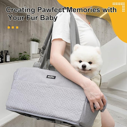 Console Dog Car Seat for Small Dogs Cats Up to 12lbs, Anti-Collapse Pet Armrest Booster Seat with Soft Pillow,Non-Slip Seat Rails Hooks & Safety Belt, Portable Car Accessories for Pets Travel