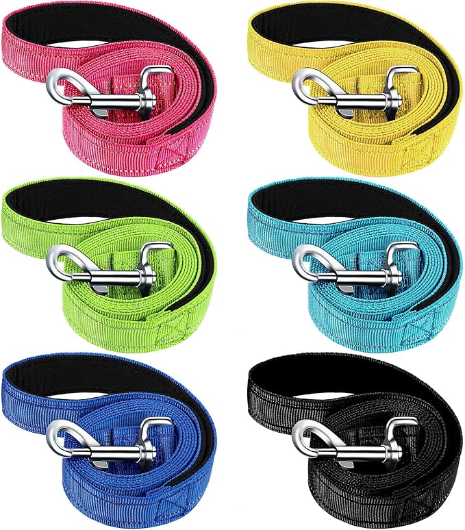 6 Pack 5 ft Nylon Dog Training Leashes Bulk for Medium and Large Dogs Heavy Duty Padded Handle Puppy Leash Traction Rope for Walking, Play, Camping